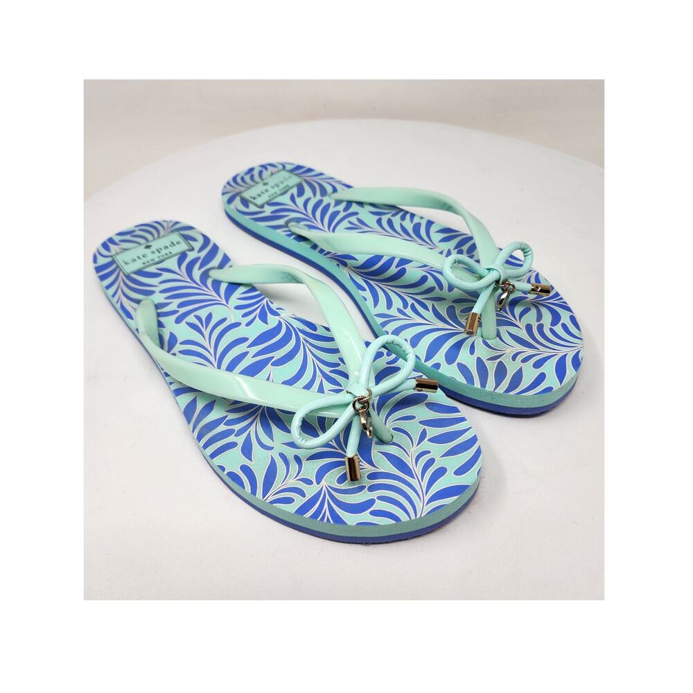 Kate Spade Nova Flip Flop Women 9M Caribbean Sky Aqua Blue Bow & Charm Sandal